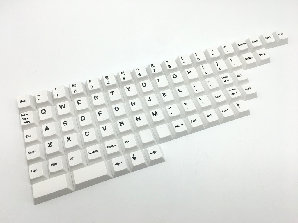 Icebergo keycap set layed out by profile height.