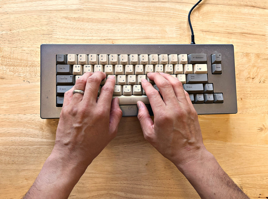 Regular keyboard: wrists bend outward to reach the keys