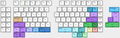 Layout option for the left half bottom row is 4x1.25u and 1x2.25u keys. Layout options for the right half bottom row are 1x2.75u and 6x1u keys or 1x2.75u, 2x1,25u, a small empty space, and 3x1u keys.